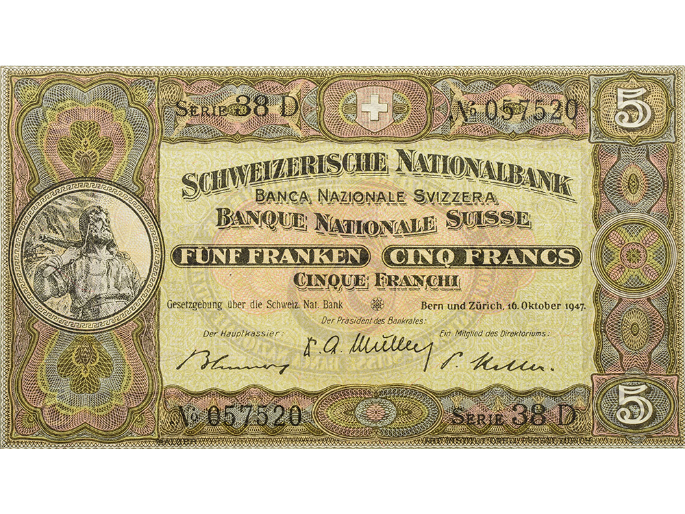 5 Franken, 1947, Wilhelm Tell, wenig gebraucht - > 75%